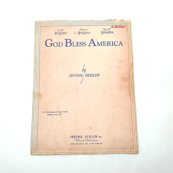 Vintage Sheet Music 1933 God Bless America Irving Berlin Kate Smith Armistice - Picture 1 of 6